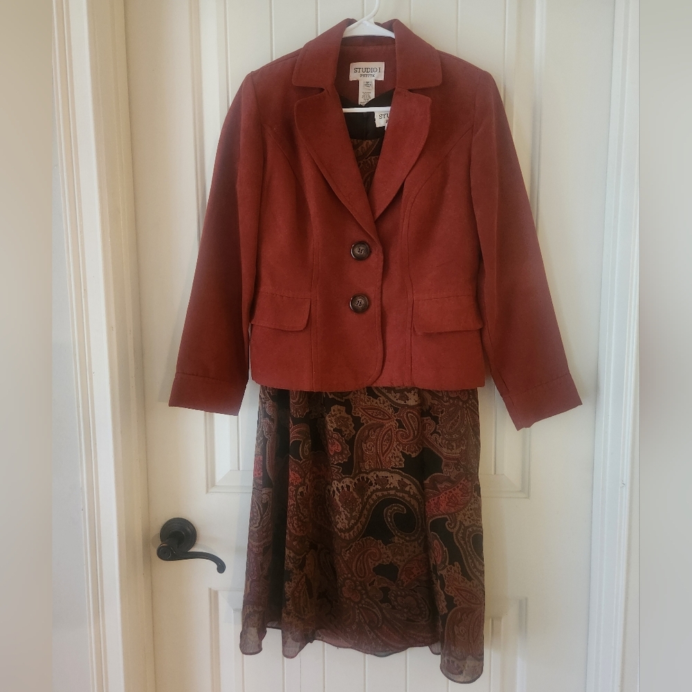 Studio One Rust Colored Women's Dress & Soft Suede-like texture Jacket Set, 4P